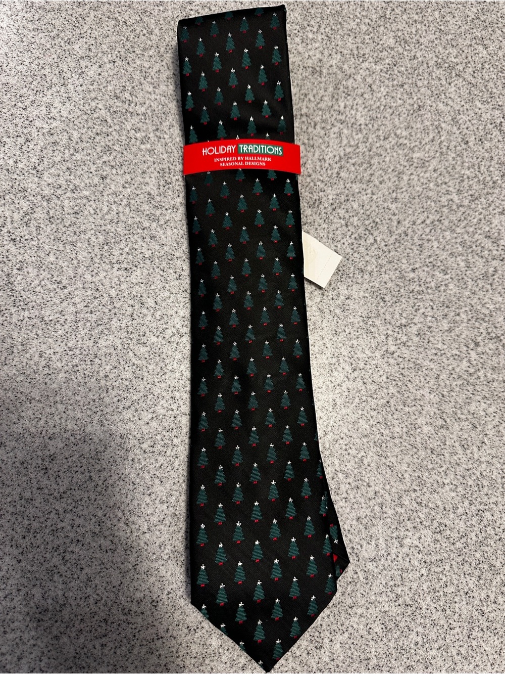 Black Tie with Green Christmas Tree and Red Dot Motif
